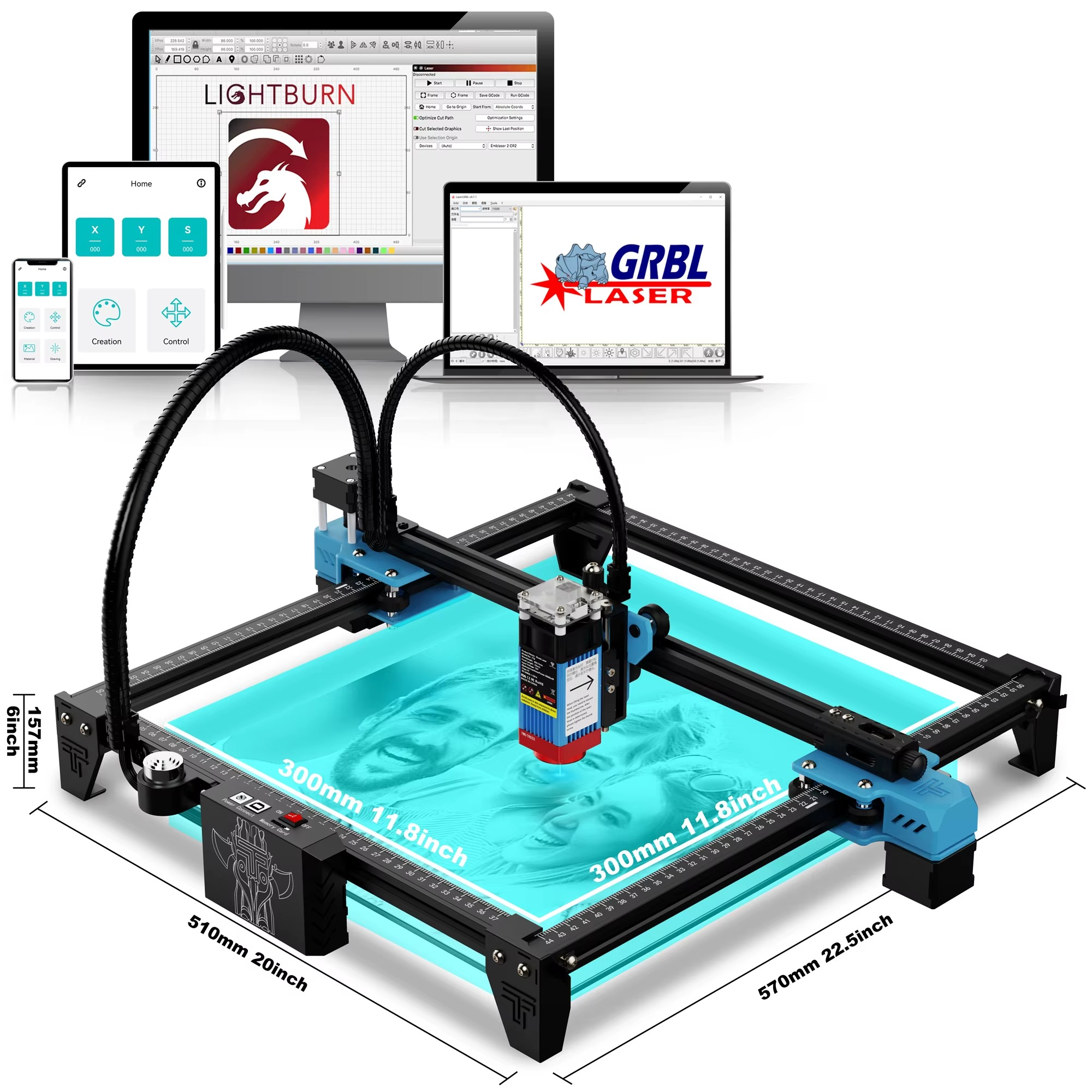 Twotrees TTS-55 Pro Laser Engraver with Lightburn compatibility and adjustable design features