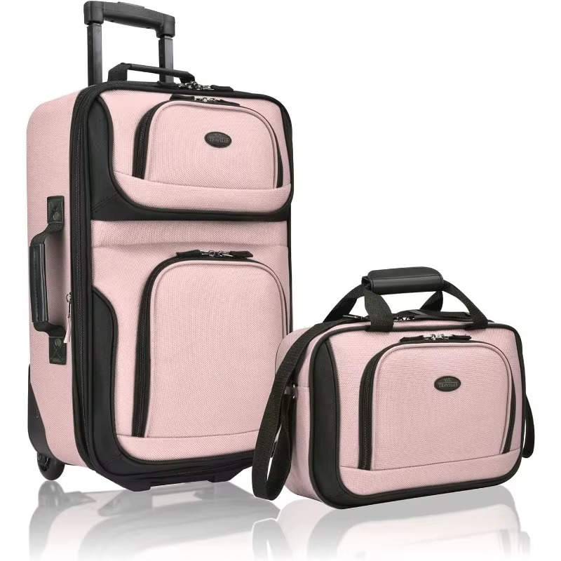 Magazaw lightweight carry-on luggage set in pink with a wheeled suitcase and matching travel bag