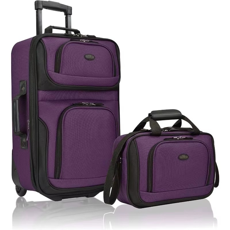 Magazaw lightweight carry-on luggage set in purple featuring a wheeled suitcase and matching carry bag