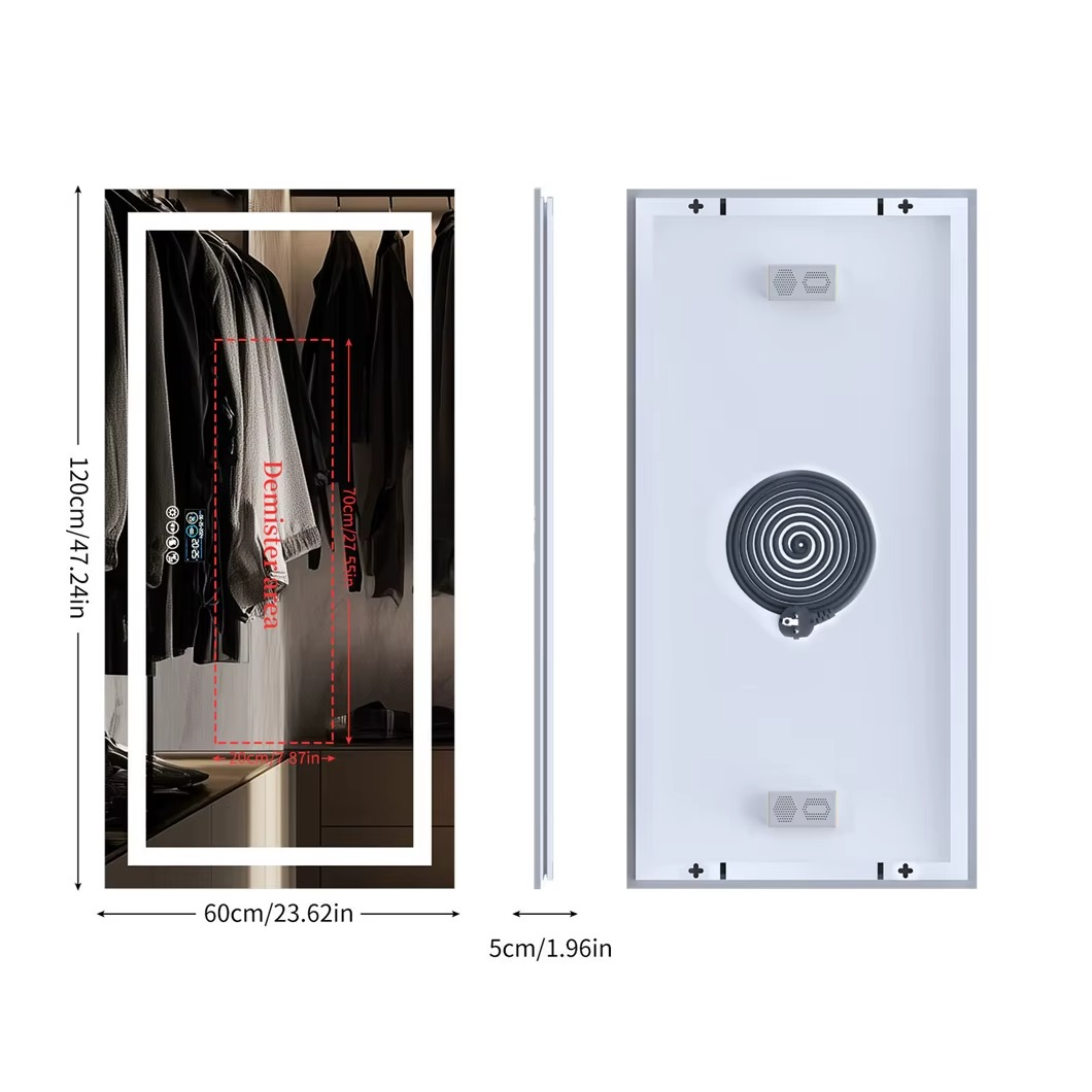 XXL smart vanity mirror with Bluetooth featuring adjustable light and sleek design for modern bathrooms