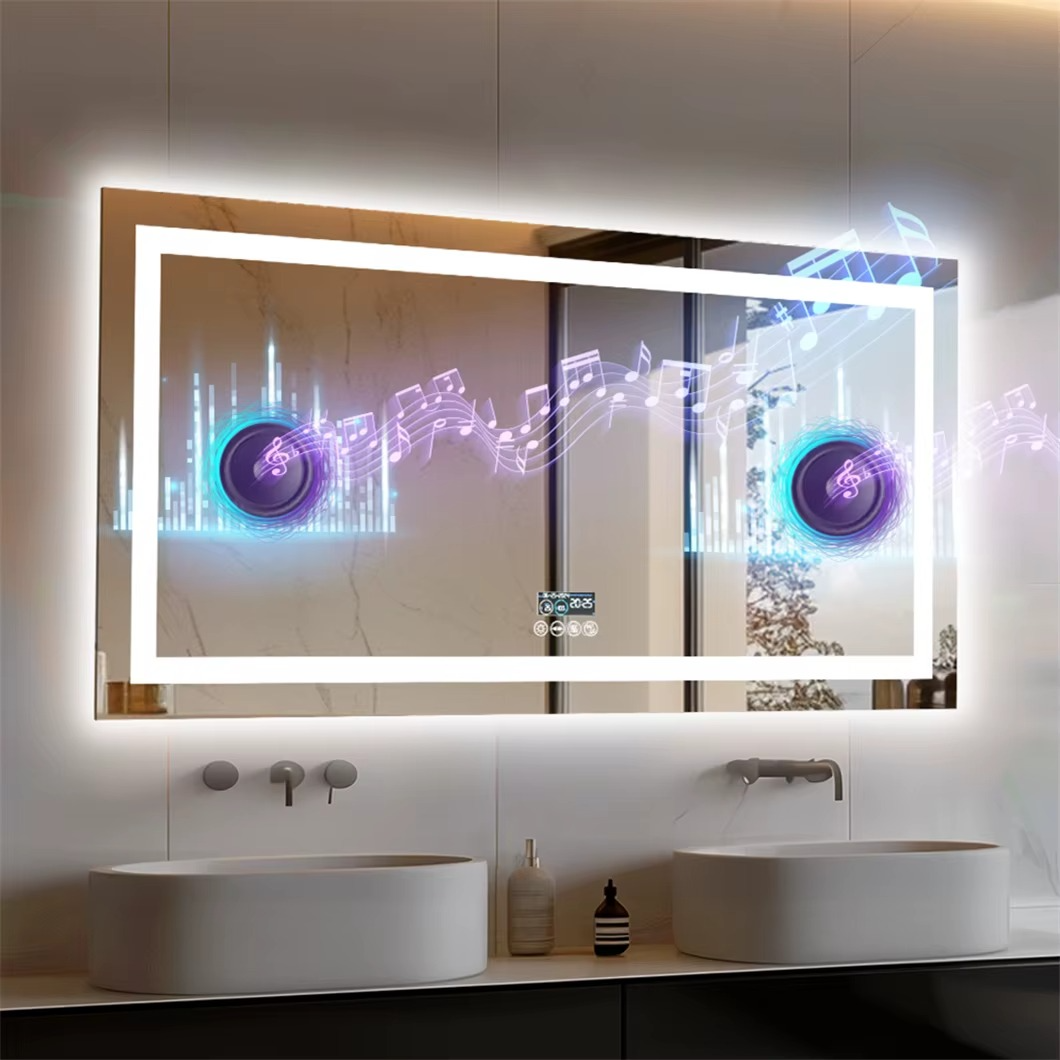 XXL smart vanity mirror with Bluetooth and integrated speakers for audio enjoyment