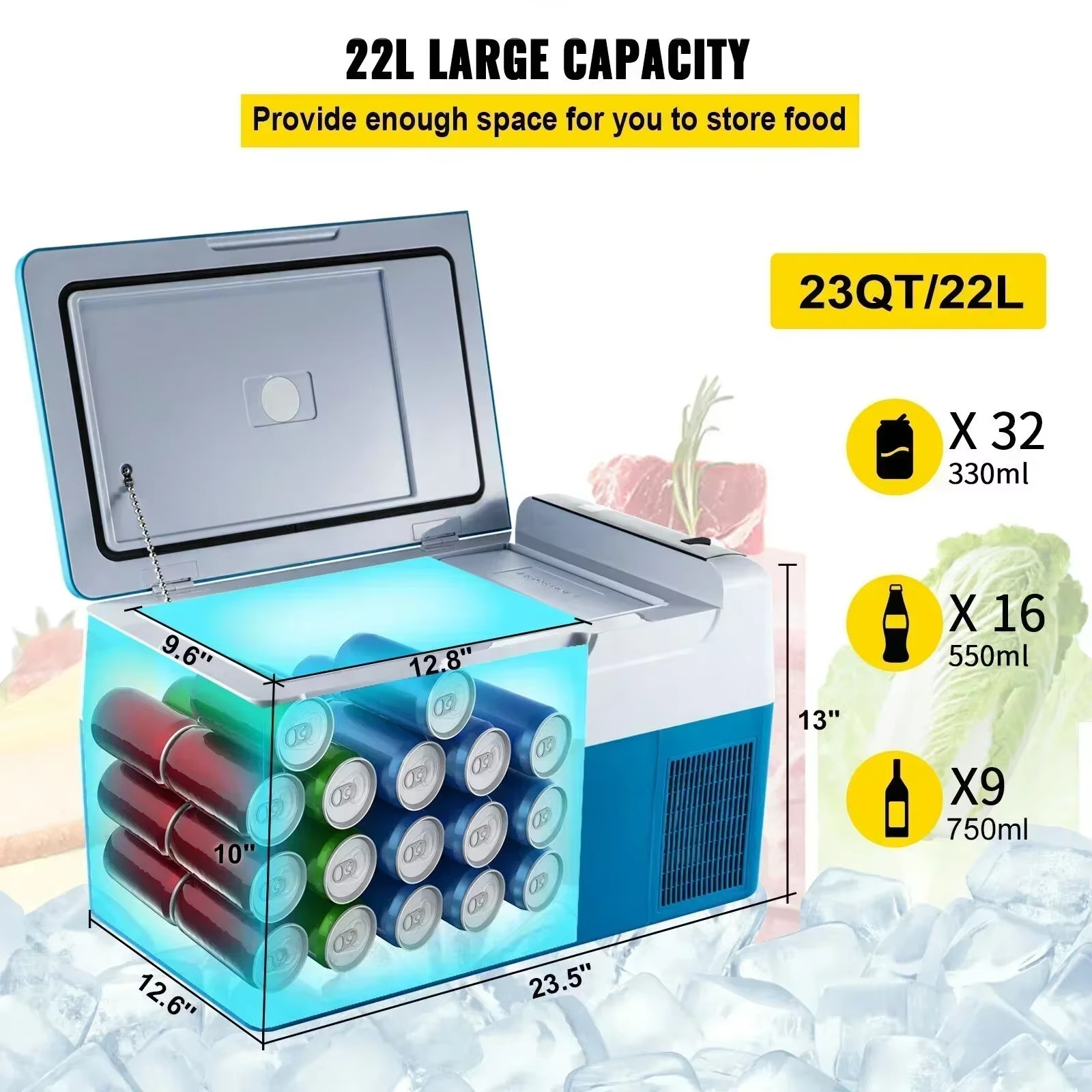 Magazaw portable car fridge 22L with large capacity for storing food and beverages on the go