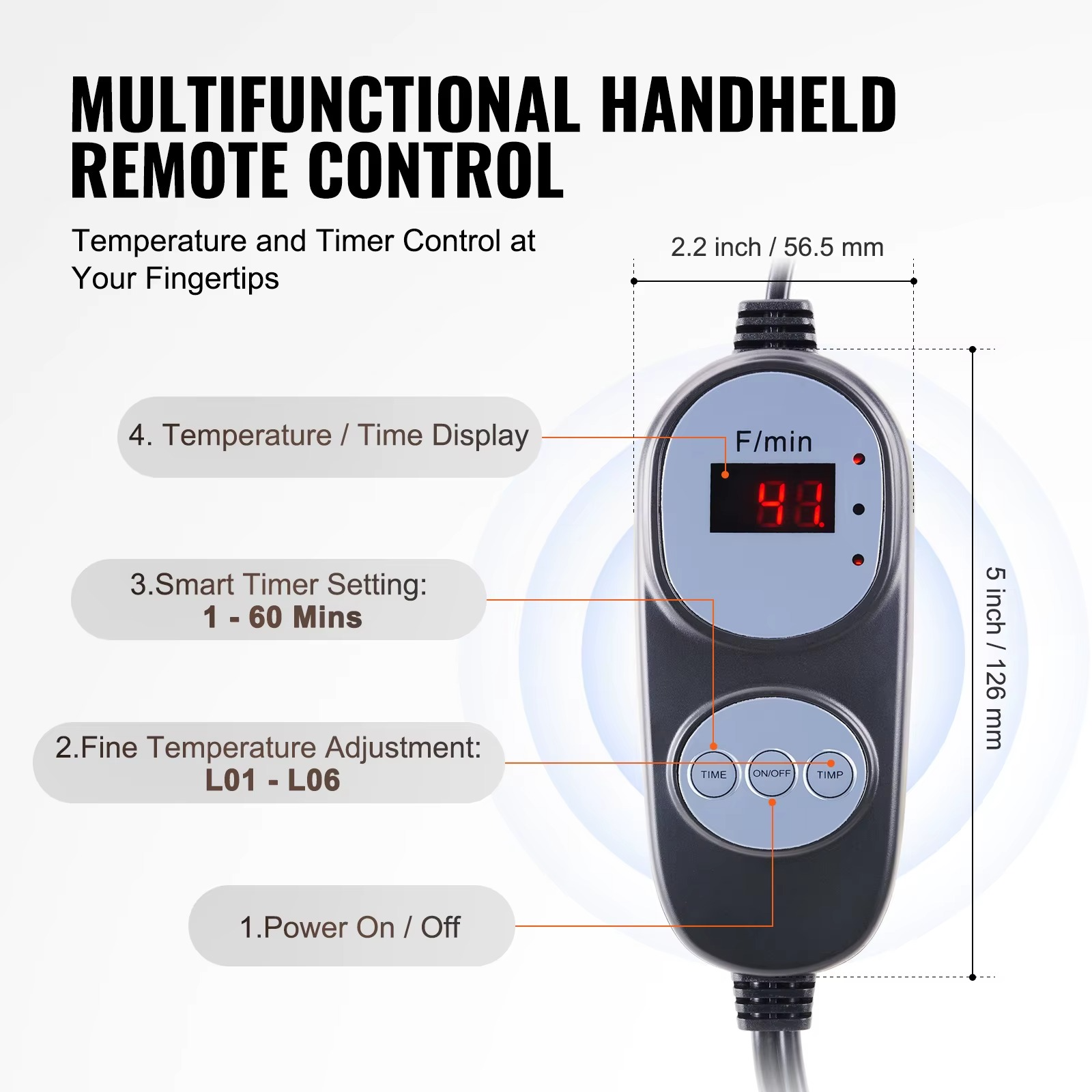 Magazaw multifunctional handheld remote for sauna blanket for detox with temperature and timer control
