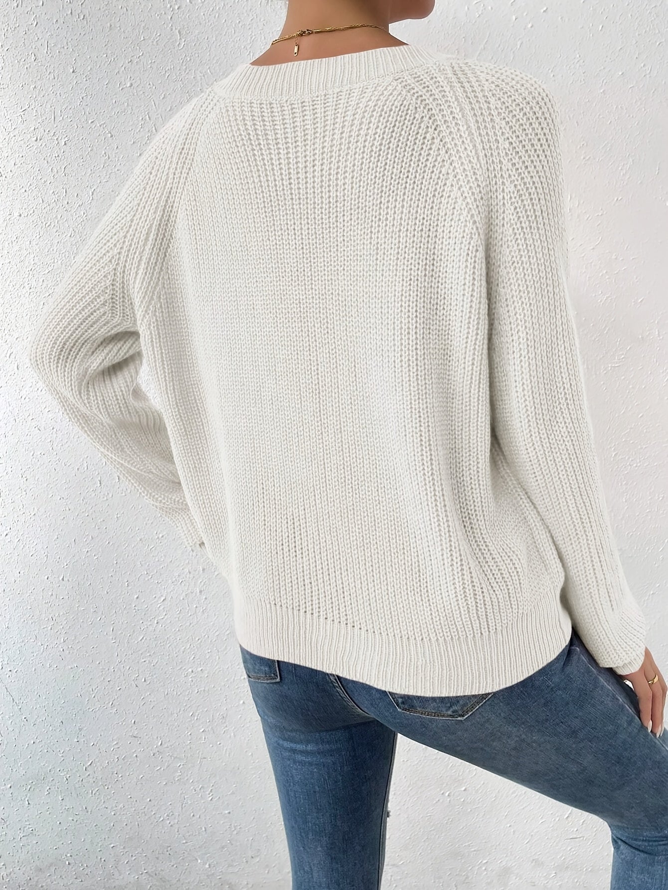 Voocci women's raglan sleeve sweater in cream with a relaxed fit and textured knit design
