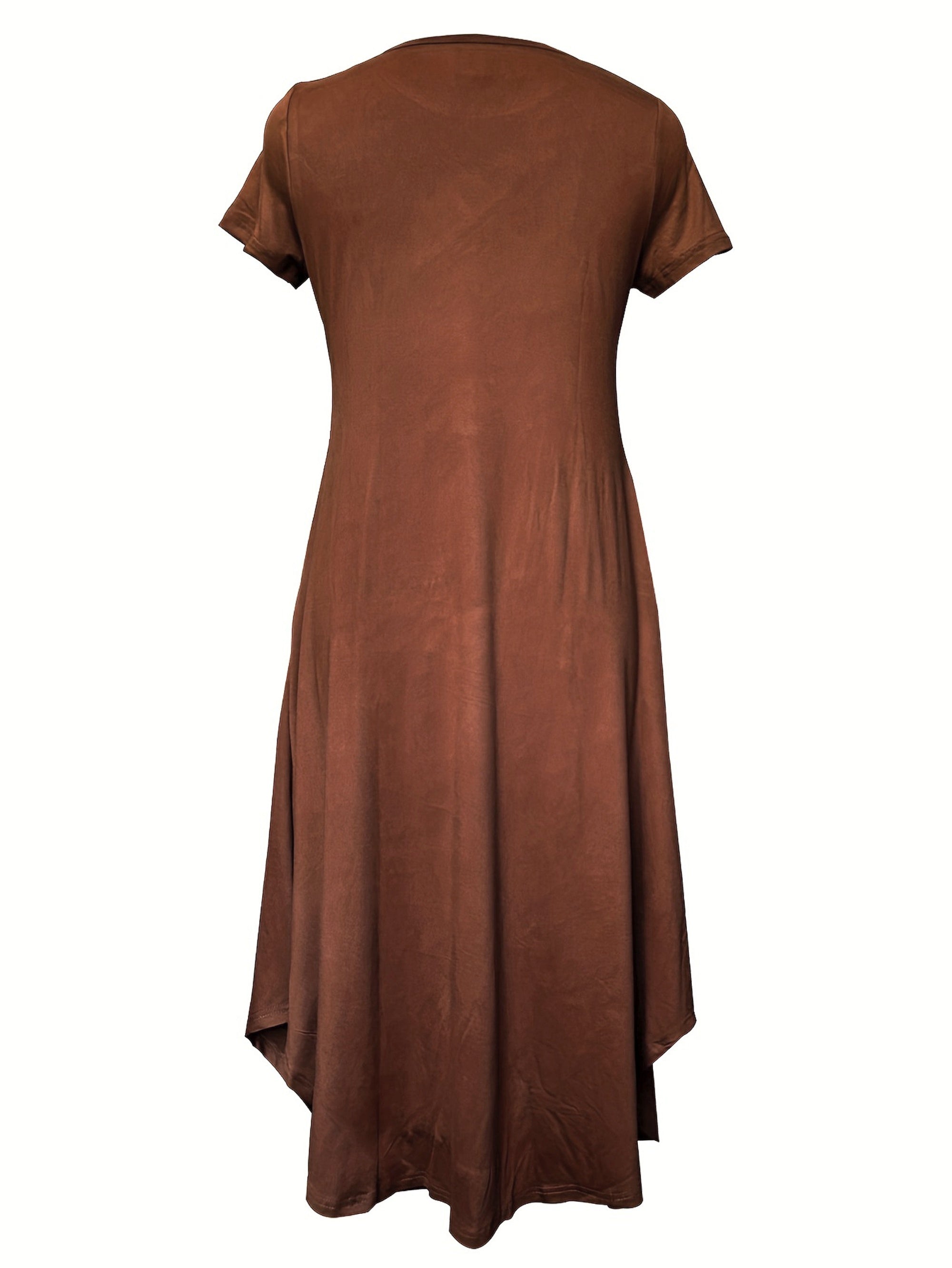 Voocci women's solid color dress in brown with a flowy silhouette and short sleeves