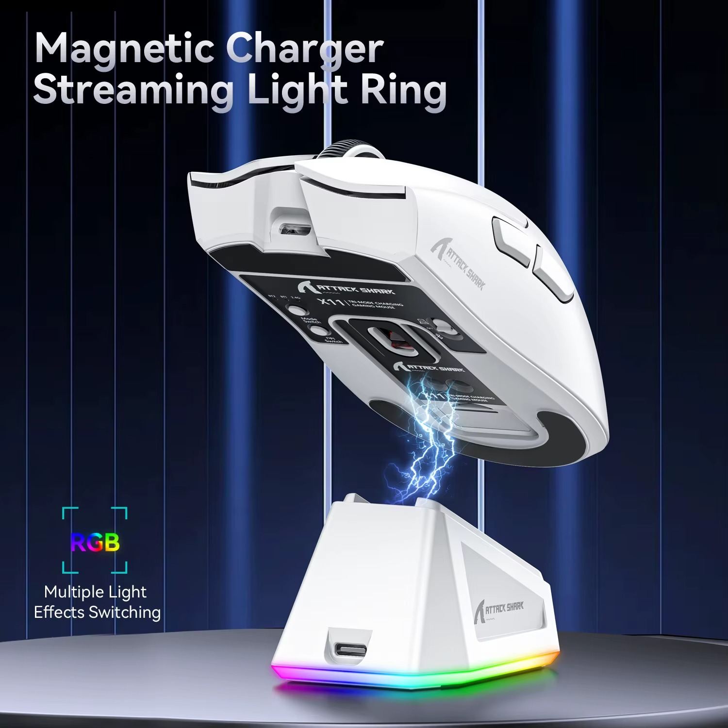 Magazaw X11 gaming mouse with magnetic charger and RGB streaming light ring for enhanced gaming experience