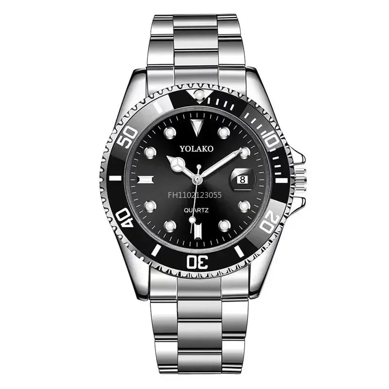 Voocci™ Black Dial Quartz Dive Watch with Stainless Steel Bracelet and Water Resistance