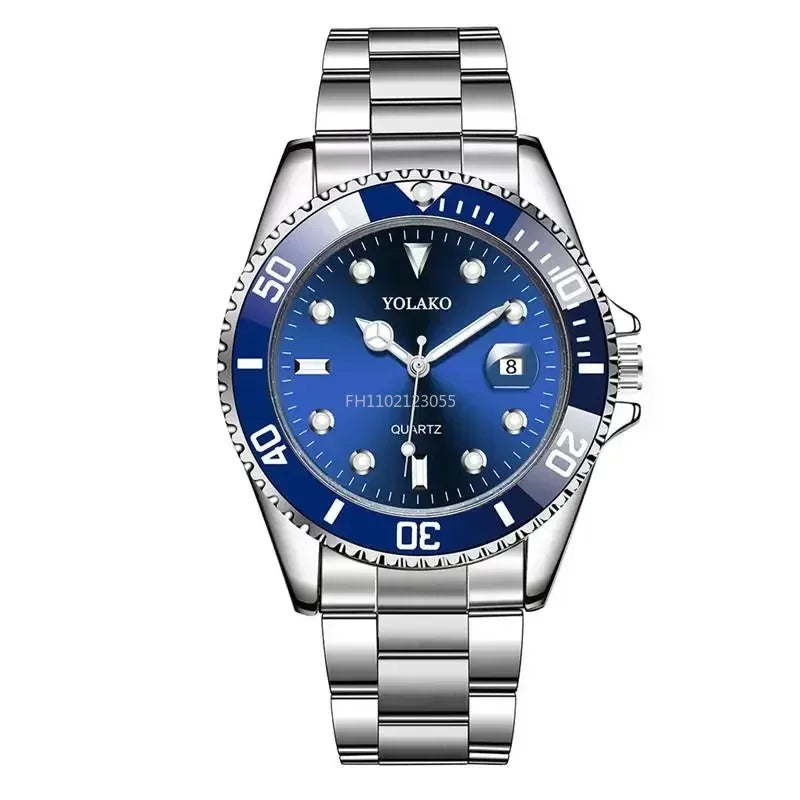 Voocci™ Men's YOLAKO Quartz Watch with Blue Dial and Stainless Steel Bracelet