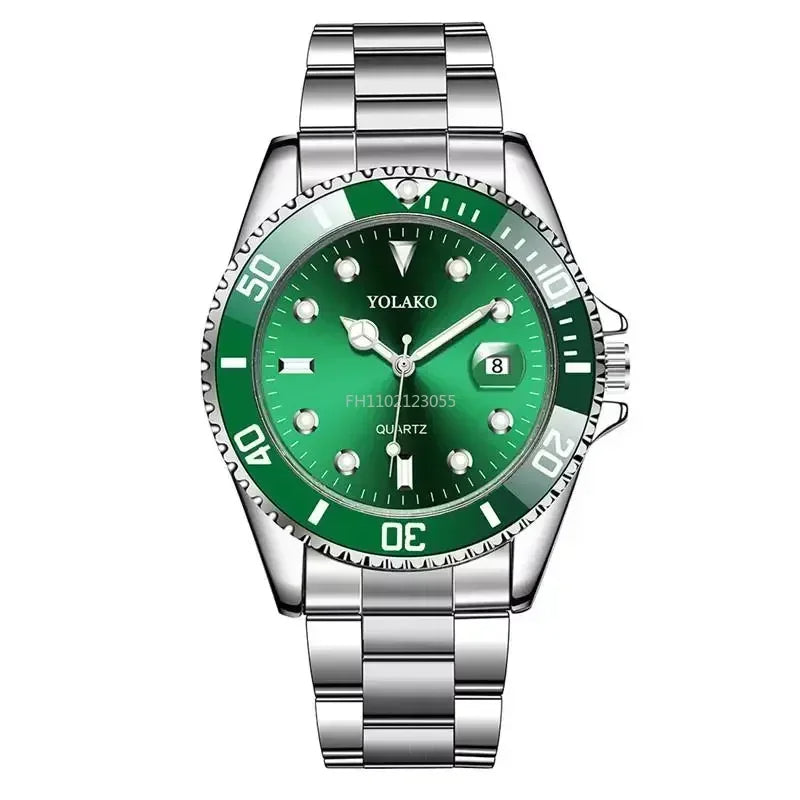 Voocci Quartz Watch with Green Dial and Stainless Steel Band for Casual and Sports Wear