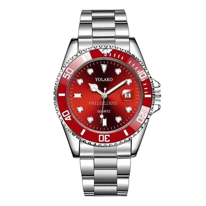 Voocci YOLAKO Quartz Red Dial Watch with Stainless Steel Band and Water Resistance