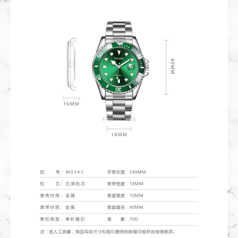 Voocci Green Dial Stainless Steel Watch with 40mm Case and 240mm Length for Stylish Wear