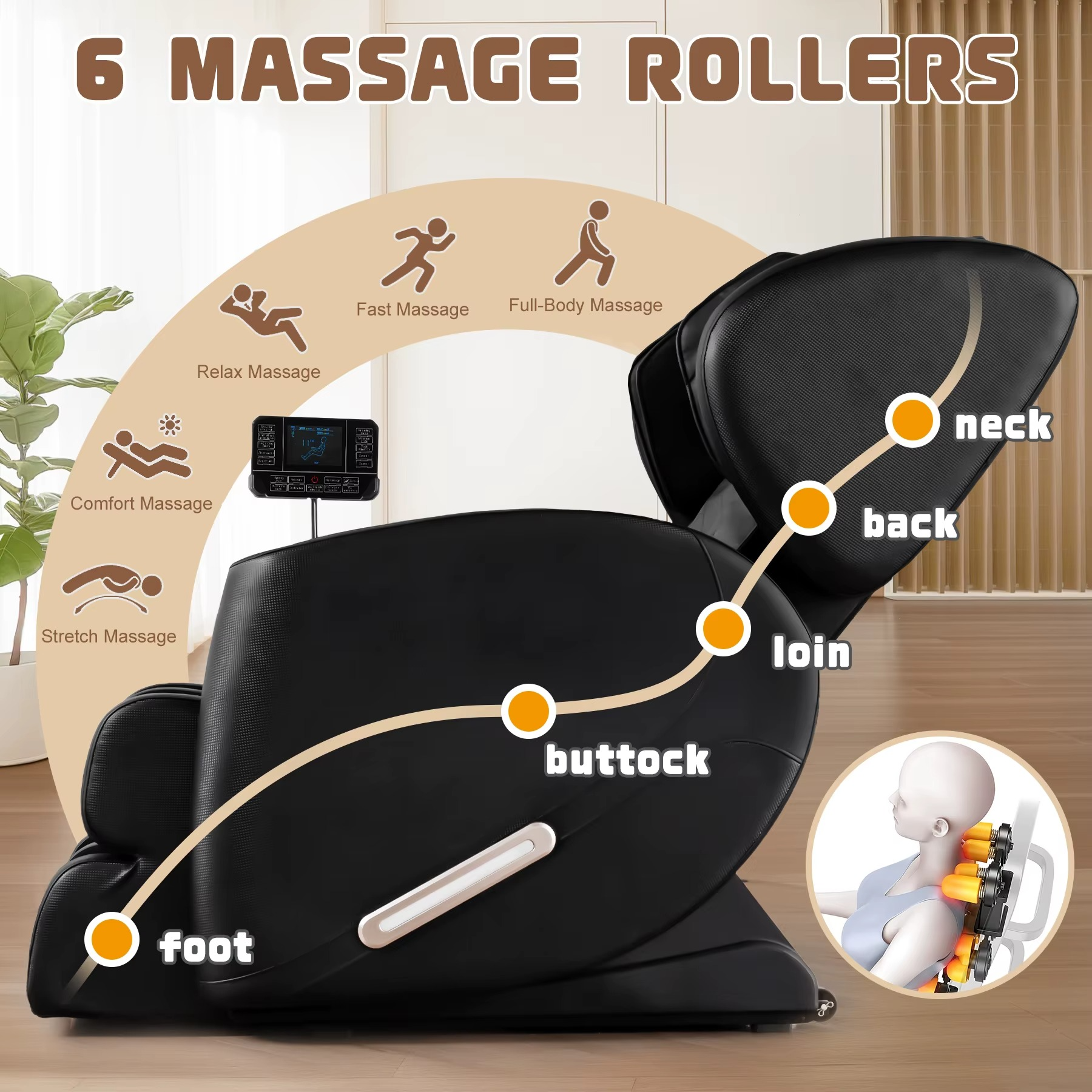 Magazaw zero gravity massage chair with six massage rollers for full-body relaxation and comfort